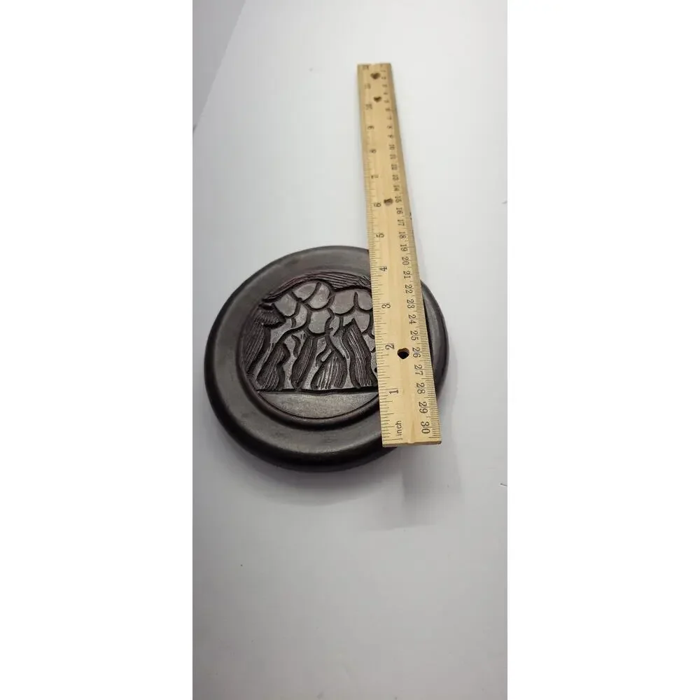 Set of 6 Hand Carved Wooden Drink Coasters Round Abstract Nature Design
